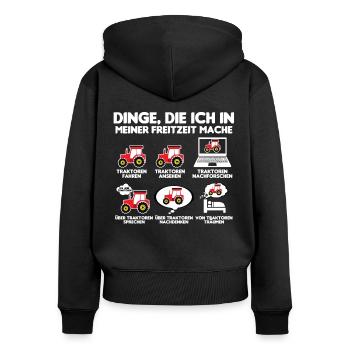 Traktor Trecker Bauer Freizeit Dinge als Landwirt - Frauen Premium Bio Zip Hoodie - Schwarz - Hinten - Julia (174cm)