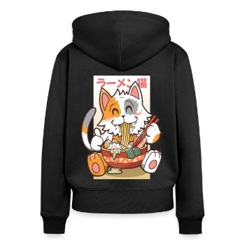 Ramen Eating Cat Kawaii Anime Baka Japonais - Sweat à capuche zippé Premium bio Femme - noir - Dos - Julia (174cm)