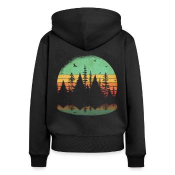 Retro Wald Outdoor Wandern Natur - Frauen Premium Bio Zip Hoodie - Schwarz - Hinten - Julia (174cm)