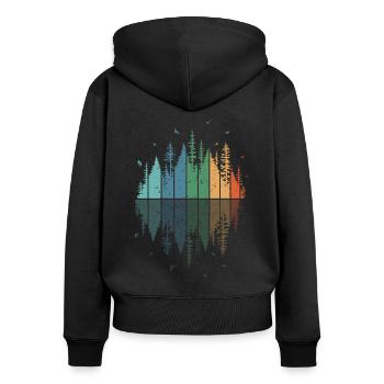 Retro Wald Outdoor Wandern Natur - Frauen Premium Bio Zip Hoodie - Schwarz - Hinten - Julia (174cm)