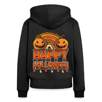 Halloween Rainbow Happy Hallowen avec citrouille - Sweat à capuche zippé Premium bio Femme - noir - Dos - Julia (174cm)