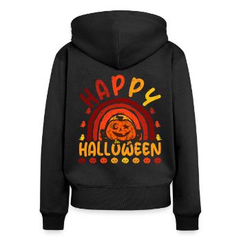 Halloween Rainbow Happy Hallowen avec citrouille - Sweat à capuche zippé Premium bio Femme - noir - Dos - Julia (174cm)