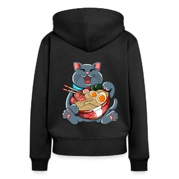 Ramen Eating Cat Kawaii Anime Baka Japonais - Sweat à capuche zippé Premium bio Femme - noir - Dos - Julia (174cm)
