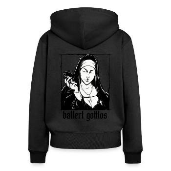 Ballert Gottlos Nonne Trinkt Wein - Frauen Premium Bio Zip Hoodie - Schwarz - Hinten - Julia (174cm)