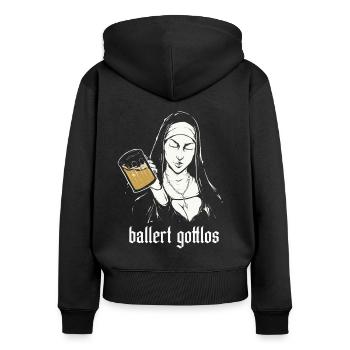 Ballert Gottlos Alkohol Nonne Trinkt Maß Bier - Frauen Premium Bio Zip Hoodie - Schwarz - Hinten - Julia (174cm)