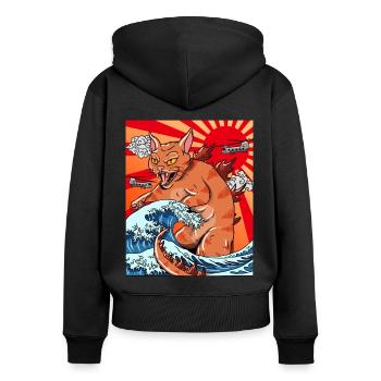Catzilla Coucher de soleil japonais drôle Japon - Sweat à capuche zippé Premium bio Femme - noir - Dos - Julia (174cm)