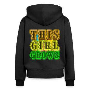 This Girl Glows Party 80er vintage farbenfrohes - Frauen Premium Bio Zip Hoodie - Schwarz - Hinten - Julia (174cm)