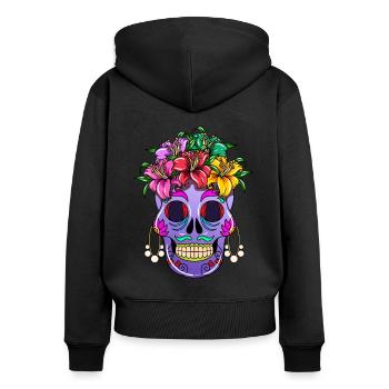 Day of the Dead Skull Flora Blumen Verzierung - Frauen Premium Bio Zip Hoodie - Schwarz - Hinten - Julia (174cm)