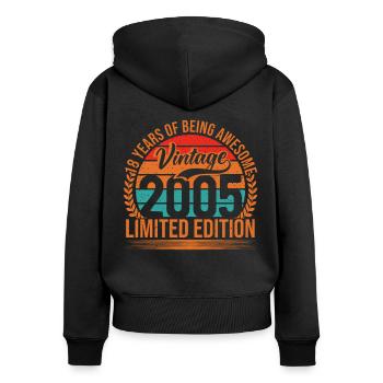 18 ans Millésime 2005 Edition Limitée 18. - Sweat à capuche zippé Premium bio Femme - noir - Dos - Julia (174cm)