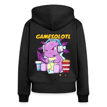Gamesolotl Axolotl as Gamer with Headset Anime - Women's Premium Organic Zip Hoodie - black - Back - Julia (174cm)