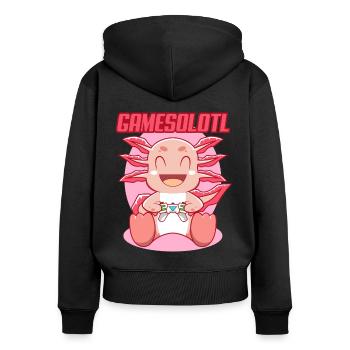 Gamesolotl Axolotl as Gamer with Headset Anime - Women's Premium Organic Zip Hoodie - black - Back - Julia (174cm)
