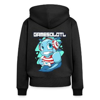Gamesolotl Axolotl as Gamer with Headset Anime - Women's Premium Organic Zip Hoodie - black - Back - Julia (174cm)