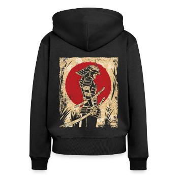 Samurai Japanese Art Vintage Fighter Retro - Women's Premium Organic Zip Hoodie - black - Back - Julia (174cm)