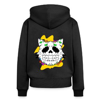 Day of the dead Katze mit Blumen mexikanisches - Frauen Premium Bio Zip Hoodie - Schwarz - Hinten - Julia (174cm)