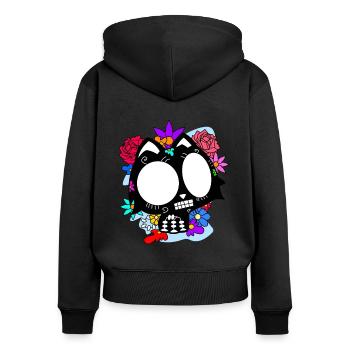 Day of the dead Katze mit Blumen mexikanisches - Frauen Premium Bio Zip Hoodie - Schwarz - Hinten - Julia (174cm)