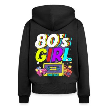 Frauen 80s girl 80er Themen Party Vintage 1980er - Frauen Premium Bio Zip Hoodie - Schwarz - Hinten - Julia (174cm)