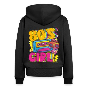 Frauen 80s girl 80er Themen Party Vintage 1980er - Frauen Premium Bio Zip Hoodie - Schwarz - Hinten - Julia (174cm)