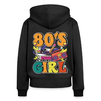 Frauen 80s girl 80er Themen Party Vintage 1980er - Frauen Premium Bio Zip Hoodie - Schwarz - Hinten - Julia (174cm)