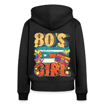 Frauen 80s girl 80er Themen Party Vintage 1980er - Frauen Premium Bio Zip Hoodie - Schwarz - Hinten - Julia (174cm)