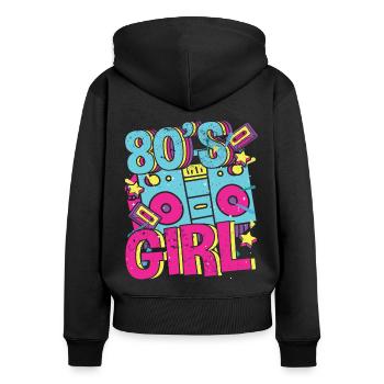 Frauen 80s girl 80er Themen Party Vintage 1980er - Frauen Premium Bio Zip Hoodie - Schwarz - Hinten - Julia (174cm)