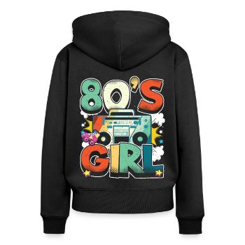 Frauen 80s girl 80er Themen Party Vintage 1980er - Frauen Premium Bio Zip Hoodie - Schwarz - Hinten - Julia (174cm)