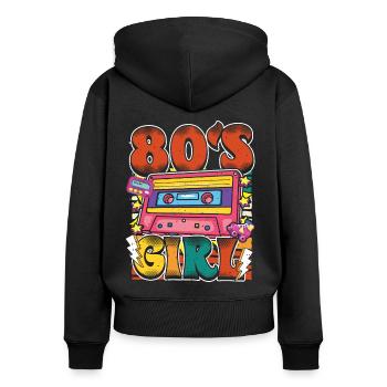 Frauen 80s girl 80er Themen Party Vintage 1980er - Frauen Premium Bio Zip Hoodie - Schwarz - Hinten - Julia (174cm)