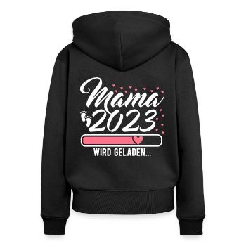 Mama 2023 Mutter werden in Schwangerschaft Baby - Frauen Premium Bio Zip Hoodie - Schwarz - Hinten - Julia (174cm)