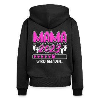 Mama 2023 Mutter werden in Schwangerschaft Baby - Frauen Premium Bio Zip Hoodie - Schwarz - Hinten - Julia (174cm)