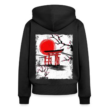 haruno japanische kirschblüten illustration japan - Frauen Premium Bio Zip Hoodie - Schwarz - Hinten - Julia (174cm)