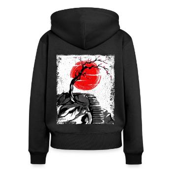 haruno japanische kirschblüten illustration japan - Frauen Premium Bio Zip Hoodie - Schwarz - Hinten - Julia (174cm)