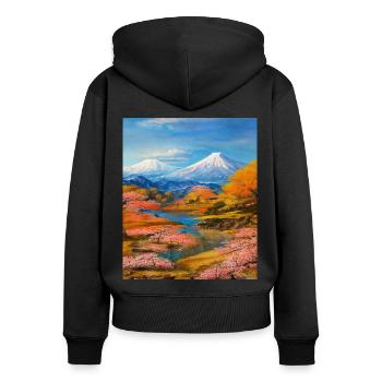 Haruno Japanese Cherry Blossom Illustration Japon - Sweat à capuche zippé Premium bio Femme - noir - Dos - Julia (174cm)