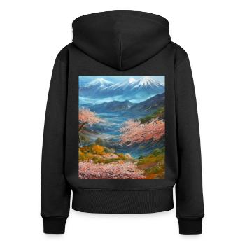 Haruno Japanese Cherry Blossom Illustration Japon - Sweat à capuche zippé Premium bio Femme - noir - Dos - Julia (174cm)