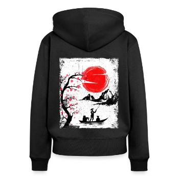 haruno japanische kirschblüten illustration japan - Frauen Premium Bio Zip Hoodie - Schwarz - Hinten - Julia (174cm)