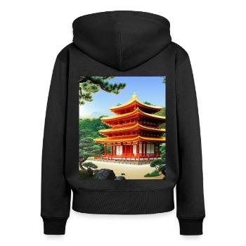 Haruno Illustration du temple japonais Japon - Sweat à capuche zippé Premium bio Femme - noir - Dos - Julia (174cm)