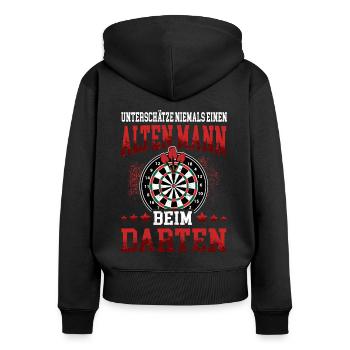 Alter Mann beim Darten Darts Dart Dartspieler 180 - Frauen Premium Bio Zip Hoodie - Schwarz - Hinten - Julia (174cm)