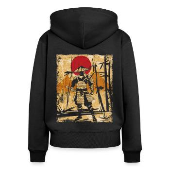 Samouraï Art Japonais Vintage Fighter Rétro - Sweat à capuche zippé Premium bio Femme - noir - Dos - Julia (174cm)