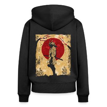 Samouraï Art Japonais Vintage Fighter Rétro - Sweat à capuche zippé Premium bio Femme - noir - Dos - Julia (174cm)