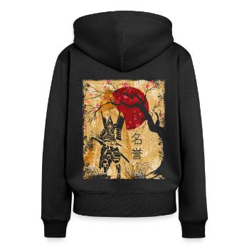 Samouraï Art Japonais Vintage Fighter Rétro - Sweat à capuche zippé Premium bio Femme - noir - Dos - Julia (174cm)