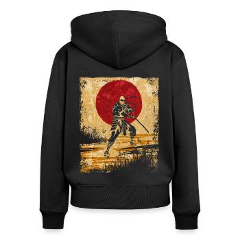 Ninja Art Japonais Vintage Fighter Rétro - Sweat à capuche zippé Premium bio Femme - noir - Dos - Julia (174cm)