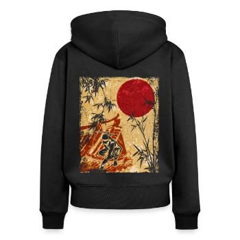Ninja Art Japonais Vintage Fighter Rétro - Sweat à capuche zippé Premium bio Femme - noir - Dos - Julia (174cm)