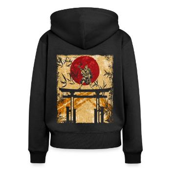 Ninja Art Japonais Vintage Fighter Rétro - Sweat à capuche zippé Premium bio Femme - noir - Dos - Julia (174cm)