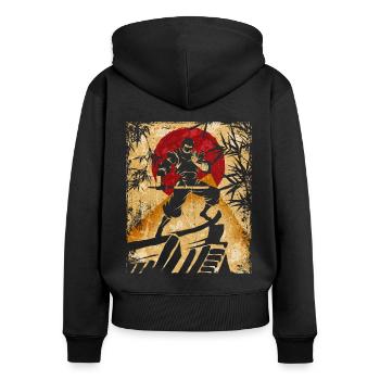 Ninja Art Japonais Vintage Fighter Rétro - Sweat à capuche zippé Premium bio Femme - noir - Dos - Julia (174cm)