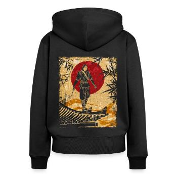 Ninja Art Japonais Vintage Fighter Rétro - Sweat à capuche zippé Premium bio Femme - noir - Dos - Julia (174cm)