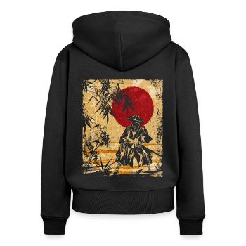 Samouraï Art Japonais Vintage Fighter Rétro - Sweat à capuche zippé Premium bio Femme - noir - Dos - Julia (174cm)