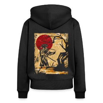 Samouraï Art Japonais Vintage Fighter Rétro - Sweat à capuche zippé Premium bio Femme - noir - Dos - Julia (174cm)