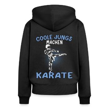 Coole Jungs Karate Karateka asiatischer Kampfsport - Frauen Premium Bio Zip Hoodie - Schwarz - Hinten - Julia (174cm)