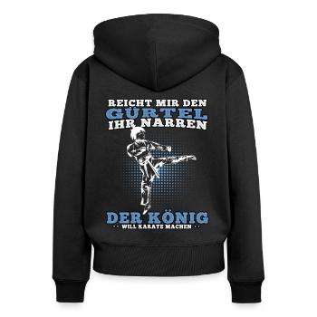 König will Karate Karateka asiatischer Kampfsport - Frauen Premium Bio Zip Hoodie - Schwarz - Hinten - Julia (174cm)