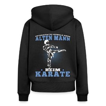 Alter Mann Karate Karateka asiatischer Kampfsport - Frauen Premium Bio Zip Hoodie - Schwarz - Hinten - Julia (174cm)