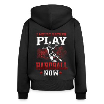 préfère jouer au handball Joueur de handball - Sweat à capuche zippé Premium bio Femme - noir - Dos - Julia (174cm)