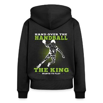 würde lieber Handball spielen Handballer - Frauen Premium Bio Zip Hoodie - Schwarz - Hinten - Julia (174cm)